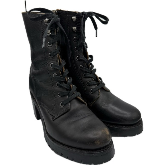FRYE Black Leather Lace-Up Moto Boots Sabrina Sz 8 - Picture 2 of 12